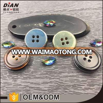 DIAN, 20mm 4Holes Black and Brown Natural Horn Button For Suit With Metal Back